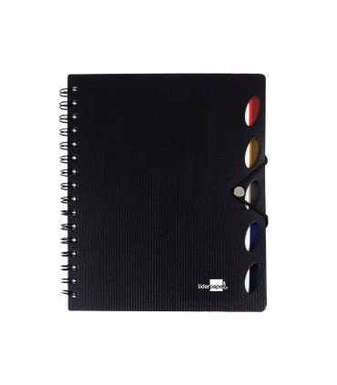 Cuaderno espiral liderpapel a5 micro executive tapa plastico 100h 80 gr cuadro 5mm 5 separadores con gomilla negro