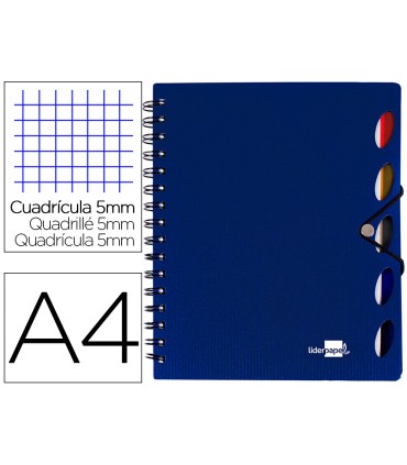 Cuaderno espiral liderpapel a4 micro executive tapa plastico 100h 80 gr cuadro 5mm 5 separadores con gomilla azul