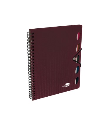 Cuaderno espiral liderpapel a4 micro executive tapa plastico 100h 80 gr cuadro 5mm 5 separadores con gomilla burdeos