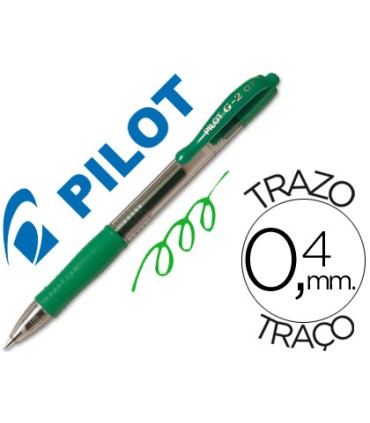 Boligrafo pilot g 2 verde tinta gel retractil sujecion de caucho