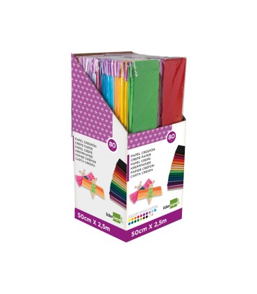 Papel crespon liderpapel 050 x 250 mt encelofanado expositor de 80 unidades colores surtidos