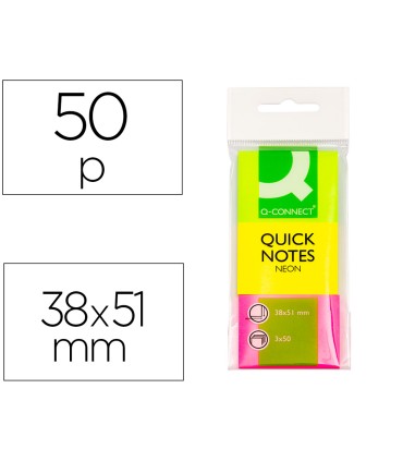 Bloc de notas adhesivas quita y pon q connect 38x51 mm neon pack de 3 unidades con 50 hojas por color