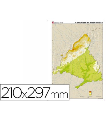 Mapa mudo color din a4 madrid comunidad de madrid fisico