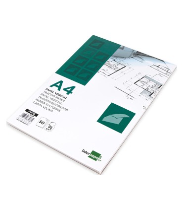 Bloc papel vegetal liderpapel encolado 210x297mm 50 hojas 95g m2