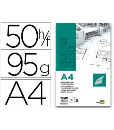 Bloc papel vegetal liderpapel encolado 210x297mm 50 hojas 95g m2