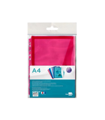 Carpeta liderpapel dossier broche 36669 polipropileno din a4 pack de 5 colsurtidos transparente multitaladro