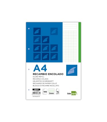 Bloc encolado liderpapel cuadro 5mm verde a4 natural 100 hojas 70 g m2