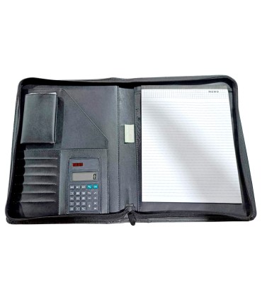 Carpeta portafolios q connect cremallera sin anillas con calculadora y bolsa para movil color negro 260x355 mm