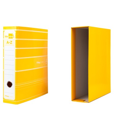 Archivador de palanca liderpapel a4 filing system forrado sin rado lomo 80mm amarillo con caja y compresor metal