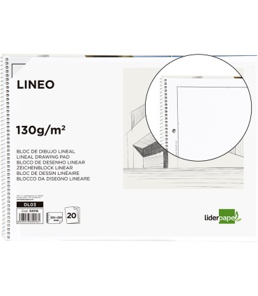 Bloc dibujo liderpapel lineal espiral 230x325mm 20 hojas 130gr m2 con recuadro 2 taladros perforado