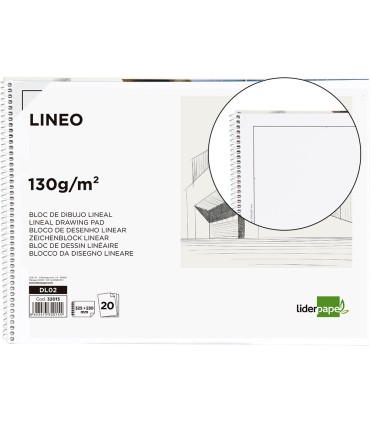 Bloc dibujo liderpapel lineal espiral 230x325mm 20 hojas 130 gr m2 con recuadro perforado