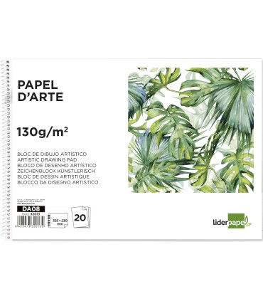 Bloc dibujo liderpapel artistico espiral 230x325mm 20 hojas 130g m2 sin recuadro 2 taladros perforado