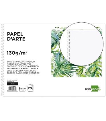 Bloc dibujo liderpapel artistico espiral 230x325mm 20 hojas 130g m2 sin recuadro perforado