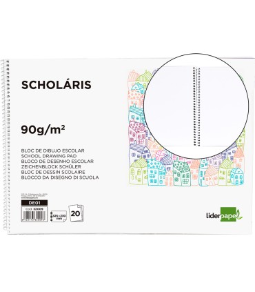 Bloc dibujo liderpapel escolar espiral 230x325mm 20 hojas 90 gr m2 sin recuadro