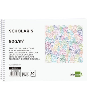 Bloc dibujo liderpapel escolar espiral 155x215mm 20 hojas 90 gr m2 sin recuadro