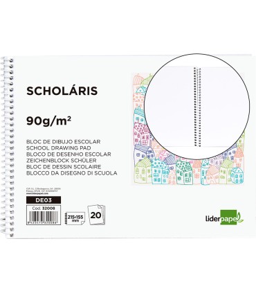 Bloc dibujo liderpapel escolar espiral 155x215mm 20 hojas 90 gr m2 sin recuadro