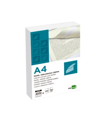 Papel verjurado liderpapel a4 120g m2 crema paquete de 100 hojas