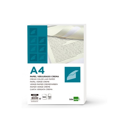 Papel verjurado liderpapel a4 120g m2 crema paquete de 100 hojas