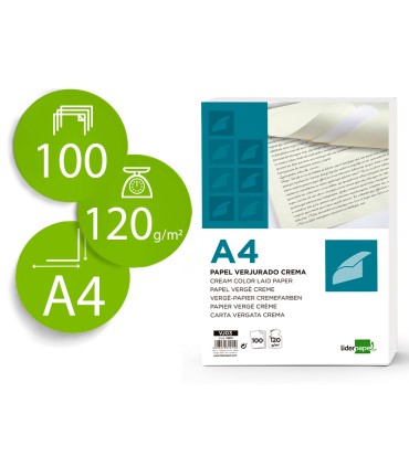 Papel verjurado liderpapel a4 120g m2 crema paquete de 100 hojas