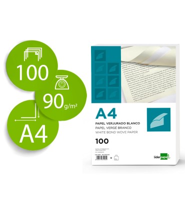 Papel verjurado liderpapel a4 90g m2 crema paquete de 100 hojas