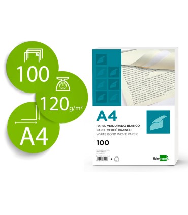 Papel verjurado liderpapel a4 120g m2 blanco paquete de 100 hojas