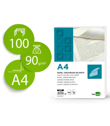 Papel verjurado liderpapel a4 90g m2 blanco paquete de 100 hojas