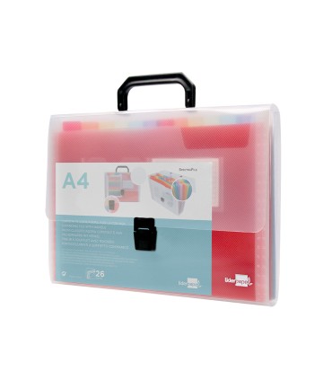 Carpeta liderpapel clasificador fuelle 45144 polipropileno a4 transparente con asa spectrafile 26 dpto