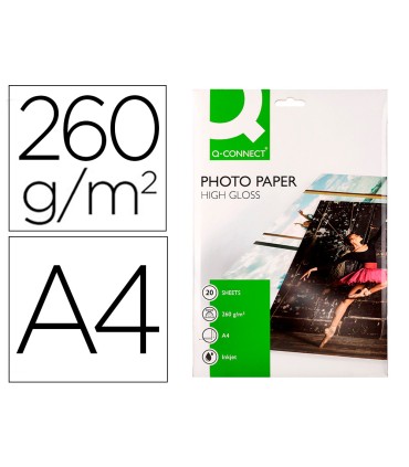 Papel q connect foto glossy kf02163 din a4 alta calidad digital photo para ink jet bolsa de 20 hojas de 260 gr