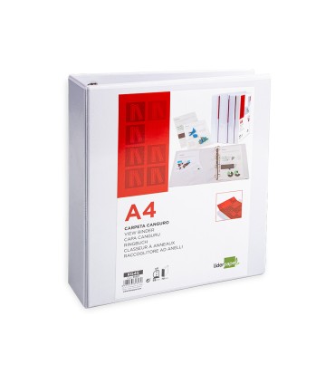 Carpeta canguro 4 anillas mixtas 55mm liderpapel a4 plastico blanca