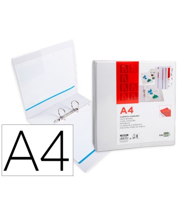 Carpeta canguro 2 anillas mixtas 55mm liderpapel a4 plastico blanca