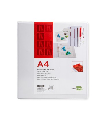 Carpeta canguro 2 anillas mixtas 55mm liderpapel a4 plastico blanca