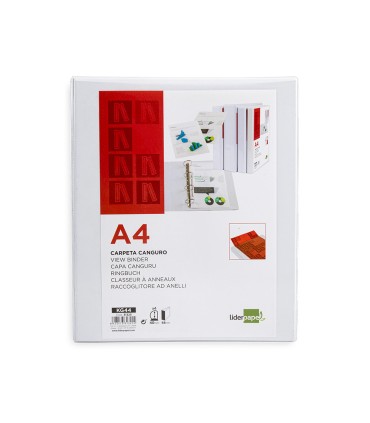 Carpeta canguro 4 anillas mixtas 40mm liderpapel a4 plastico blanca