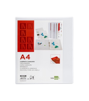 Carpeta canguro 2 anillas mixtas 40mm liderpapel a4 plastico blanca