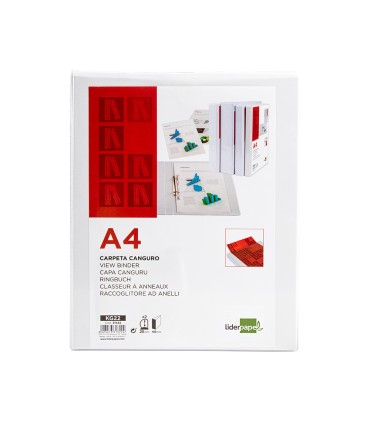 Carpeta canguro 2 anillas mixtas 25mm liderpapel a4 plastico blanca