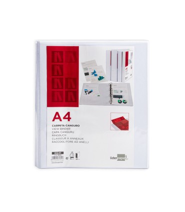 Carpeta canguro 4 anillas mixtas 16mm liderpapel a4 plastico blanca