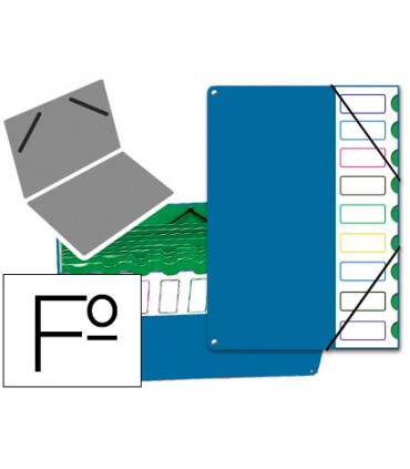 Carpeta clasificador tapa de plastico pardo folio 9 departamentos azul