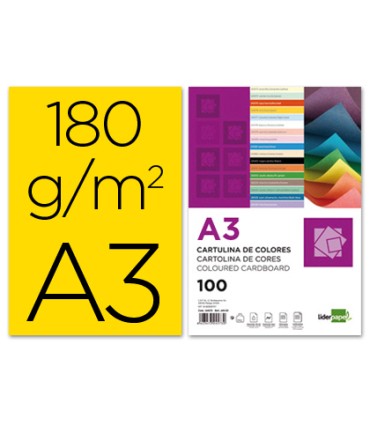 Cartulina liderpapel a3 180g m2 amarillo paquete de 100 hojas