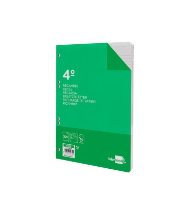 Recambio liderpapel cuarto 100 hojas 60g m2 horizontal con margen 6 taladros