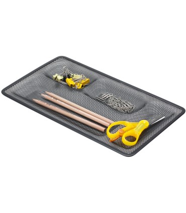 Organizador sobremesa bandeja metalica q connect rejilla negra con 4 departamentos 320x35x155 mm