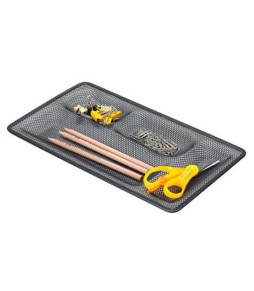 Organizador sobremesa bandeja metalica q connect rejilla negra con 4 departamentos 320x35x155 mm