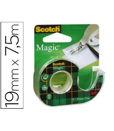 Cinta adhesiva scotch magic invisible 75 mt x 19 mm en portarrollo