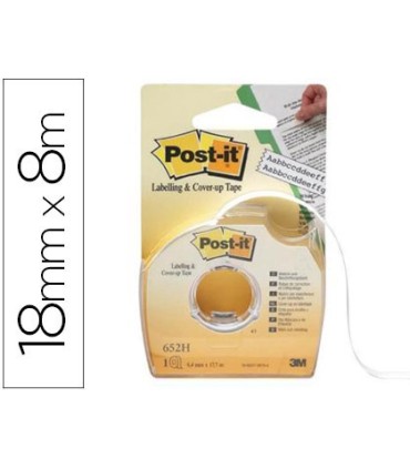 Cinta adhesiva post it para ocultar y etiquetar 2 lineas 18 mt x 8 mm en portarrollo