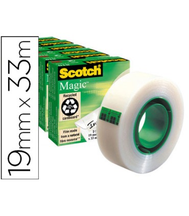 Cinta adhesiva scotch magic invisible 33 mt x 19 mm pack de 6 unidades