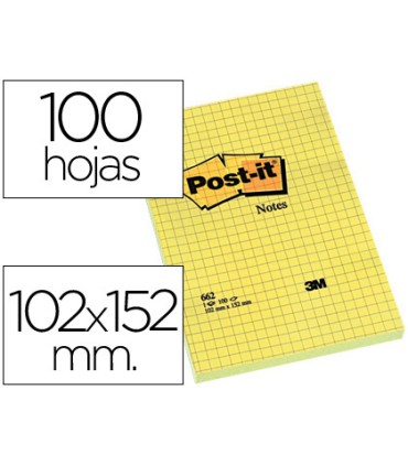 Bloc de notas adhesivas quita y pon post it 102x152 mm cuadriculado 662