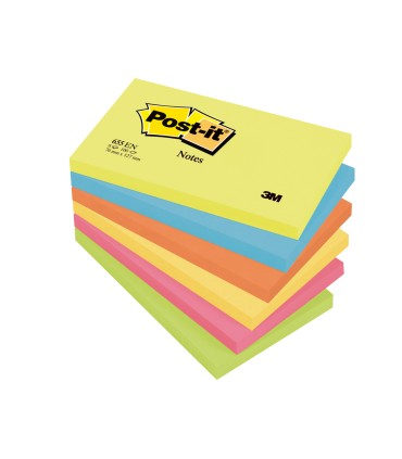 Bloc de notas adhesivas quita y pon post it 76x127 mm neon pack de 6 blocs surtido