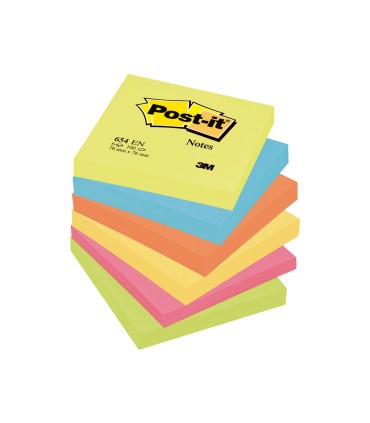 Bloc de notas adhesivas quita y pon post it 76x76 mm neon pack de 6 blocs surtido