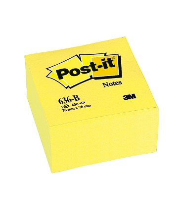 Bloc de notas adhesivas quita y pon post it 76x76x45 mm cubo color amarillo 450 hojas