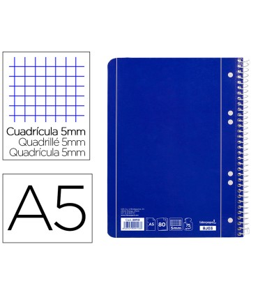 Cuaderno espiral liderpapel a5 micro serie azul tapa blanda 80h 75 gr cuadro5mm 6 taladros azul