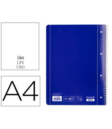 Cuaderno espiral liderpapel a4 micro serie azul tapa blanda 80h 75 gr liso con margen 4 taladros azul