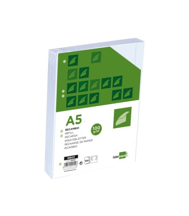 Recambio liderpapel a5 100 h 100g m2 liso con margen 6 taladros